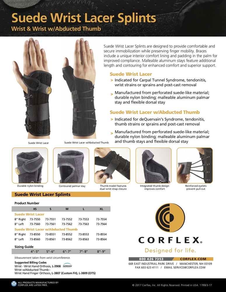 Load image into Gallery viewer, Corflex 8&quot; Suede Wrist Lacer Splint w/Abducted Thumb
