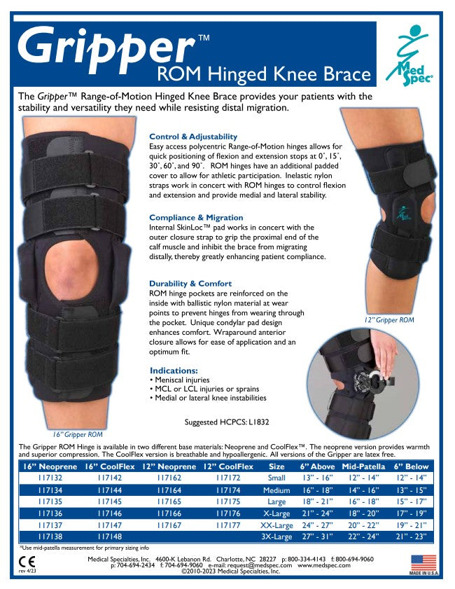 Load image into Gallery viewer, MedSpec Gripper™ 12&quot; Hinged Knee Brace, Neoprene ROM
