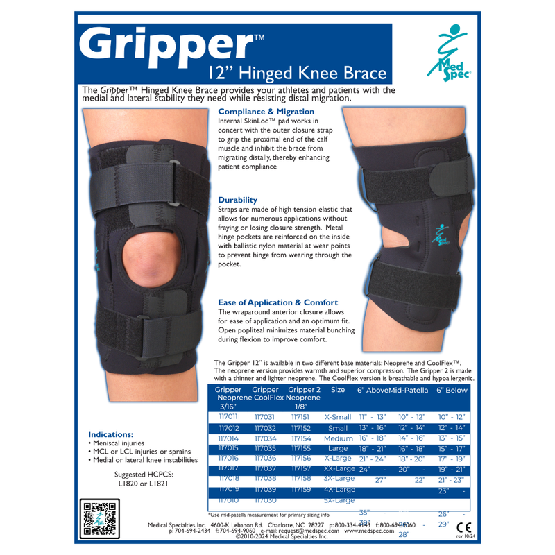 Load image into Gallery viewer, Med Spec GripperTM Hinged Knee Brace 12″
