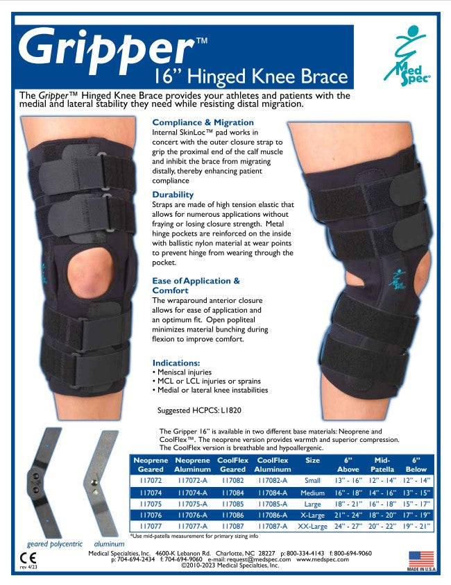 Load image into Gallery viewer, MedSpec Gripper™ 16&quot; Hinged Knee Brace, Neoprene
