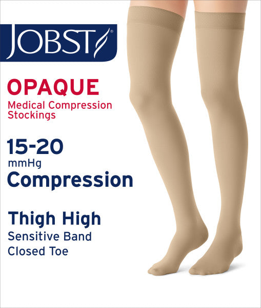 Load image into Gallery viewer, JOBST Women&#39;s Opaque Petite Thigh High Sensitive Top Band 15-20 mmHg Closed Toe
