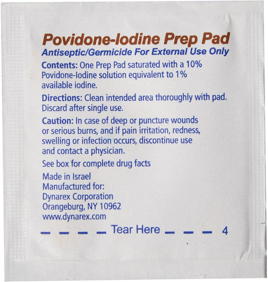 Dynarex Povidone Iodine Prep Pads - Box of 100 wipes