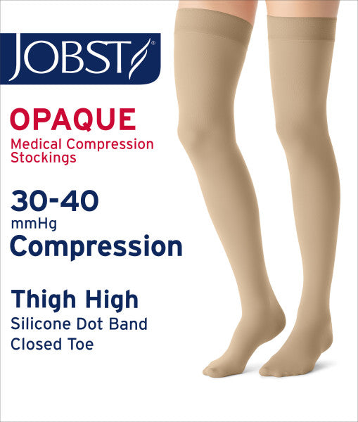 Load image into Gallery viewer, JOBST Women&#39;s Opaque Petite Thigh High Dot 30-40 mmHg Closed Toe
