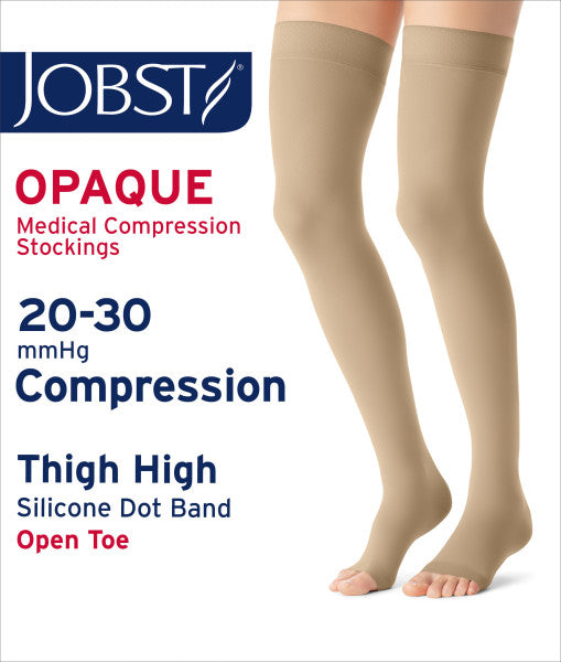 Load image into Gallery viewer, JOBST Women&#39;s Opaque Petite Thigh High Dot 20-30 mmHg Open Toe
