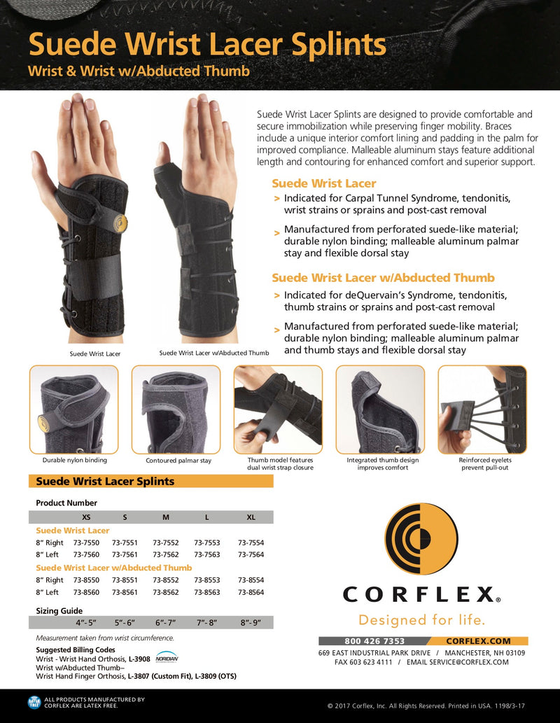 Load image into Gallery viewer, Corflex 8&quot; Suede Wrist Lacer Splint
