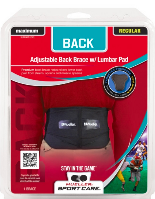 Mueller Lumbar Back Brace W/Removable Pad Black