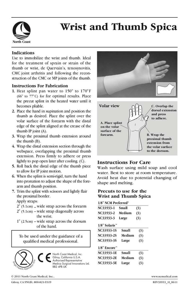 Load image into Gallery viewer, North Coast Medical Wrist and Thumb Spica Precut Splint
