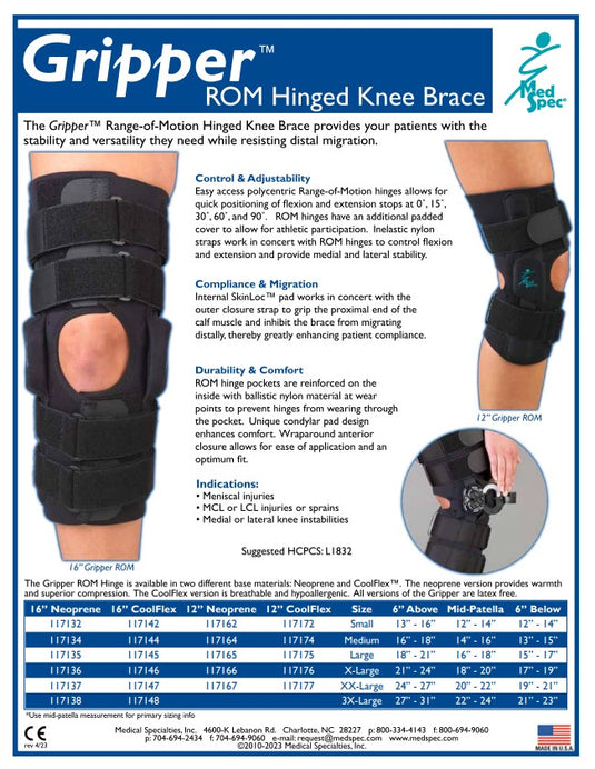 Gripper™ 16" Hinged Knee with CoolFlex (black) Range Of Motion Hinges