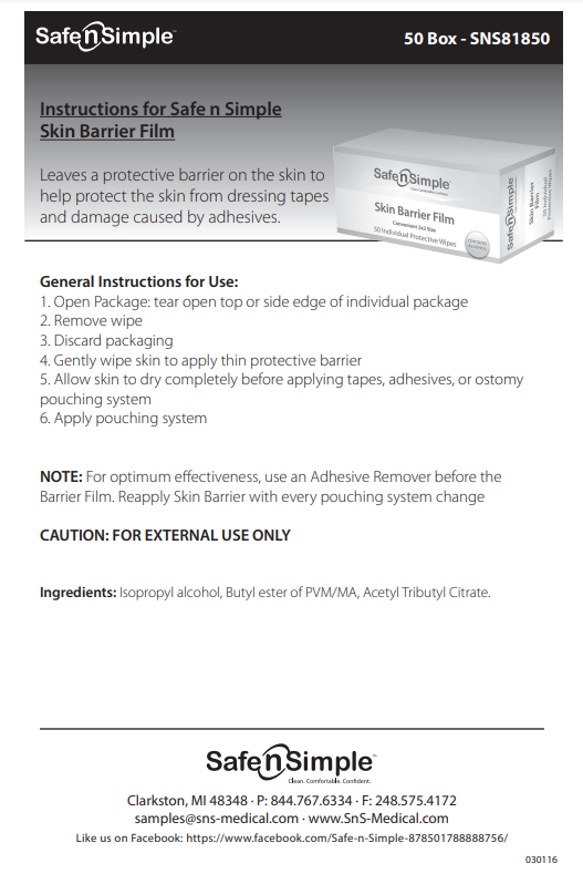 Load image into Gallery viewer, Safe n&#39; Simple Skin Barrier Wipes 2&quot; x 2&quot; with Alcohol 50 ct
